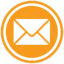 a black and orange circle with a letter in it