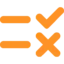 a black background with orange tick and cross symbols