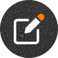 a black circle with a white and orange pencil and a white line Bilder tillhör en produkt som heter inskrivning och elever ska köpa för att kunna boka sina körlektioner