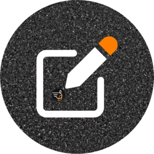 a black circle with a white and orange pencil and a white line Bilder tillhör en produkt som heter inskrivning och elever ska köpa för att kunna boka sina körlektioner