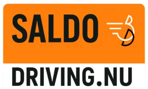 Saldo används för att boka körlektioner på Driving.nu. Bilden ska ha transparent eller vit bakgrund och huvudfärgerna är klar orange och svart.